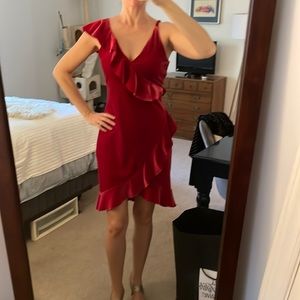 Red crushed velvet holiday party dress